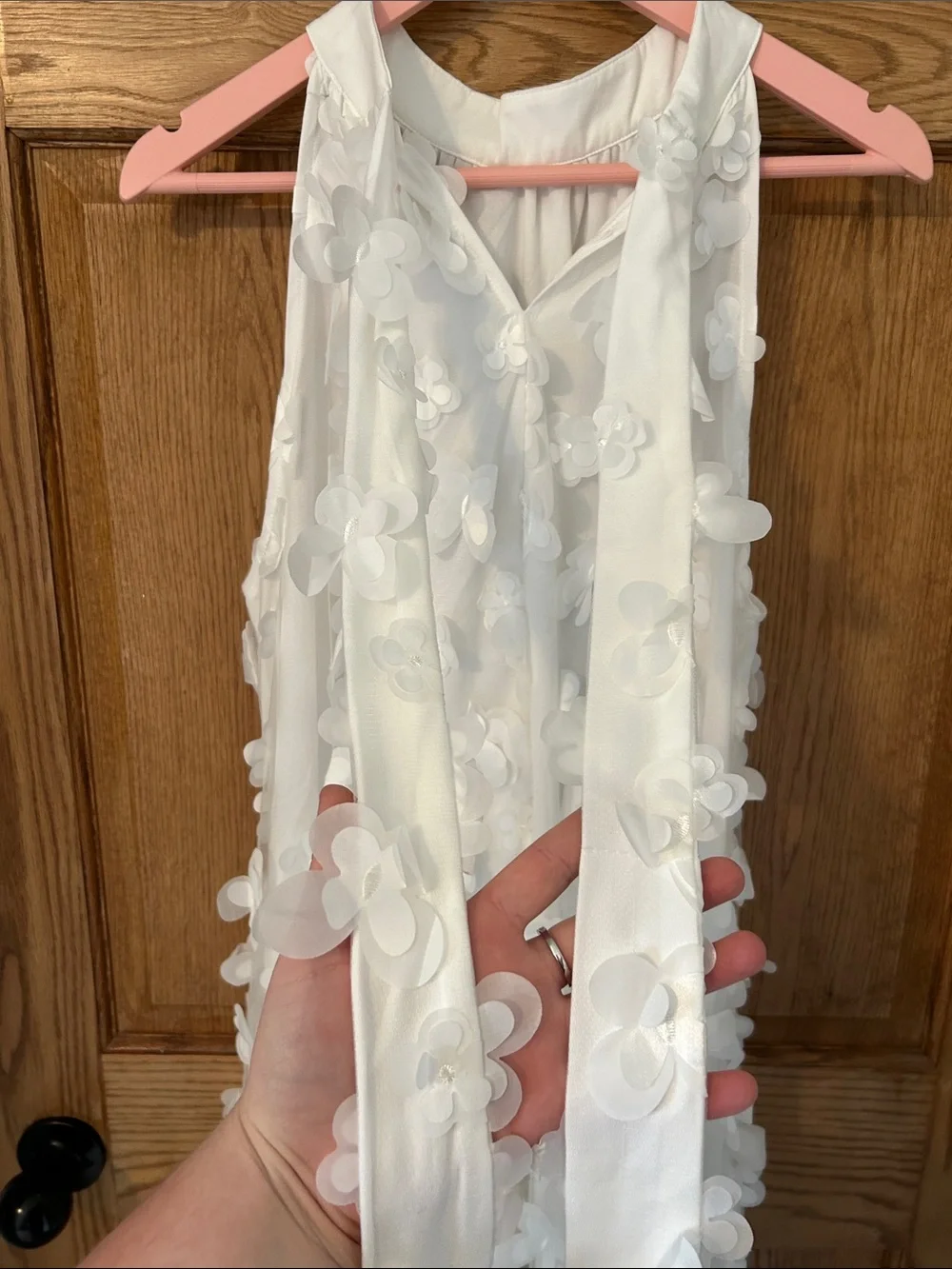 TCEC White Floral Appliqué Halter Dress for Girls - Picture 5 of 5